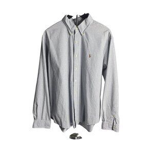 Ralph Lauren Men's Blue Check Plaid Custom Fit Button-Down Shirt XL